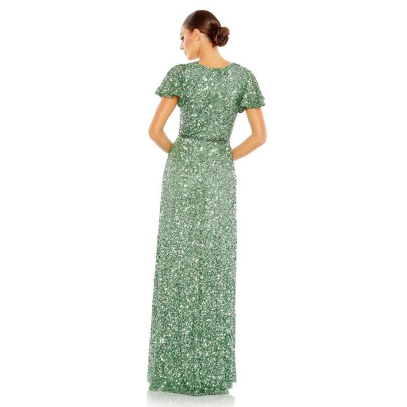 Mac Duggal A5540 Sequin Wrap Over Butterfly Sleeve Gown Womens 6 NWT - Picture 3 of 15